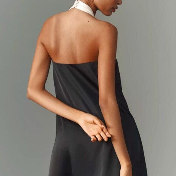 NWT $138 ANTHROPOLOGIE Flat White Tie Halter Mini Dress M - Picture 4 of 14